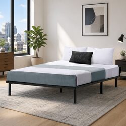 Double Size Metal Bed Frame with Storage Space Black Steel Slat Mattress Base
