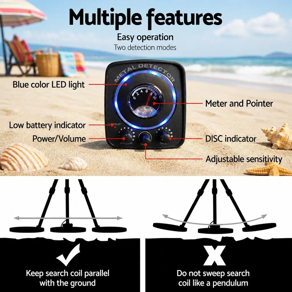 Metal Detector Set 160mm Sensitivity Water Resistant Black
