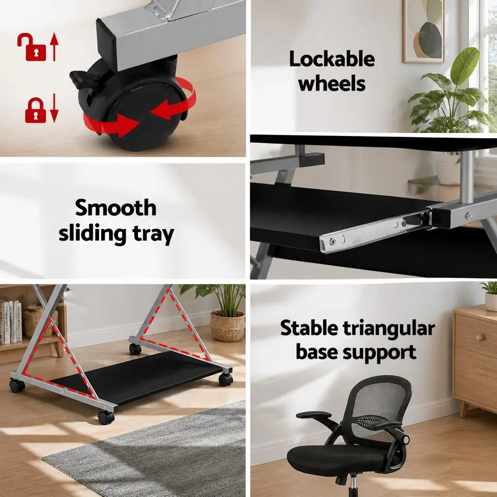 Computer Desk Office Chair Set with Keyboard Tray Swivel Black