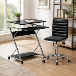 Computer Desk Office Chair Set with Keyboard Tray Shelf Black Home Office