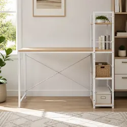 Computer Desk with Shelves Oak White Frame 120CM Office Workstation Storage