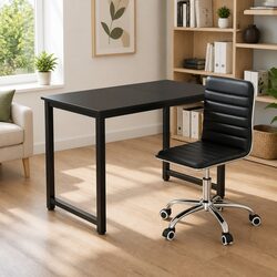 Computer Desk and Office Chair Set 120cm Black PU Leather Low Back Executive