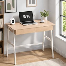 Computer Desk with Drawers Storage Cabinet 100CM Oak White Home Office