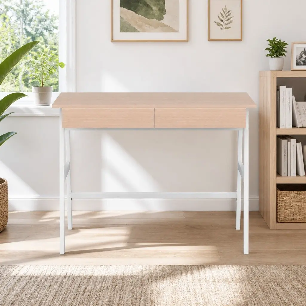 Computer Desk with Drawers Storage Cabinet 100CM Oak White Home Office