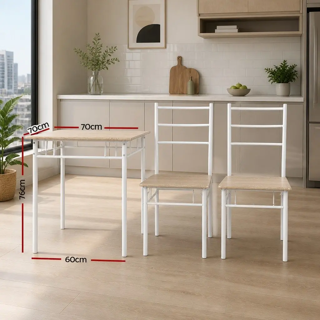 Dining Set Industrial Style 3 Piece Natural Kitchen Furniture