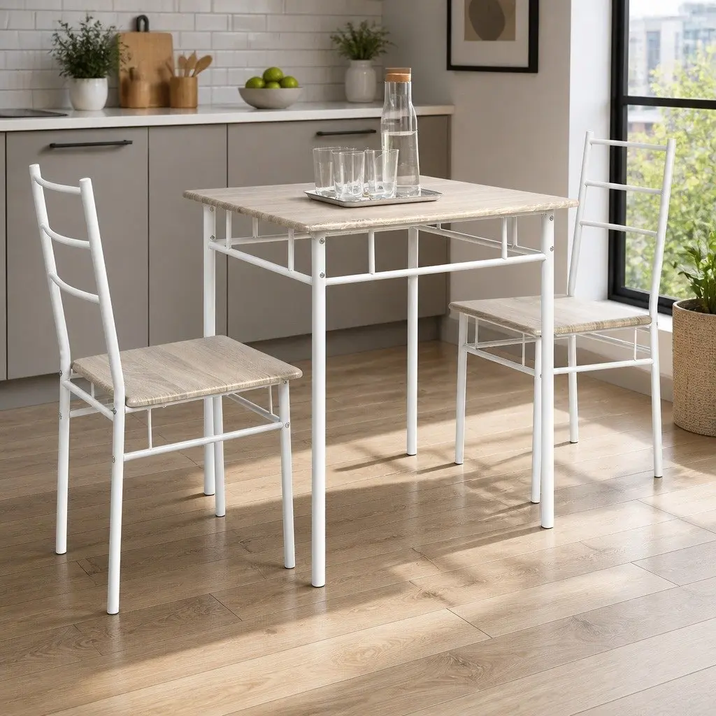 Dining Set Industrial Style 3 Piece Natural Kitchen Furniture