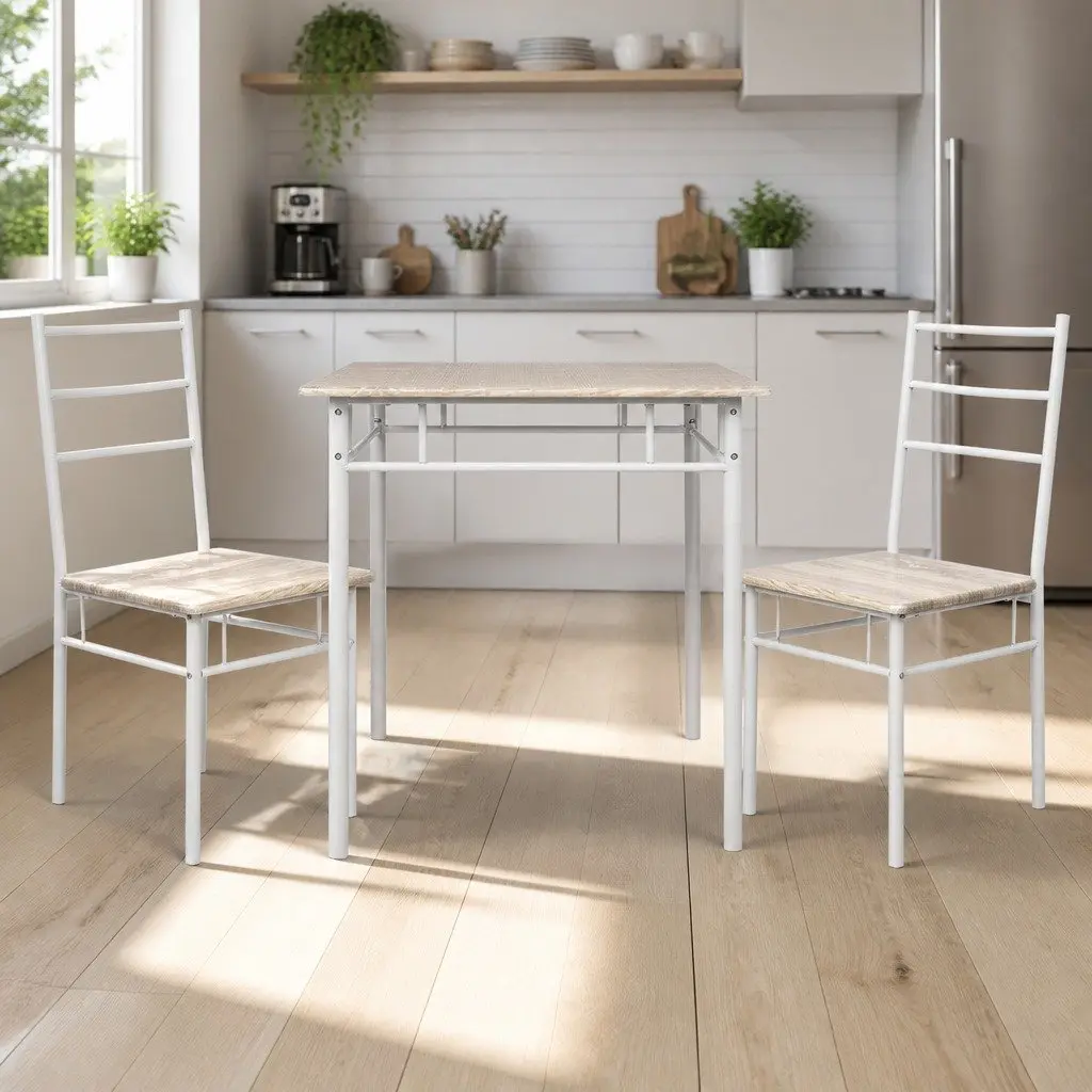 Dining Set Industrial Style 3 Piece Natural Kitchen Furniture