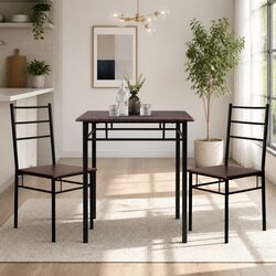 Dining Table and Chairs Set for 3 Industrial Design Walnut Black Frame