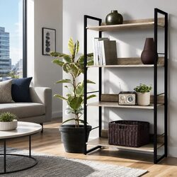 4-Tier Display Bookshelf Storage Shelf Black Wood Living Room Organizer