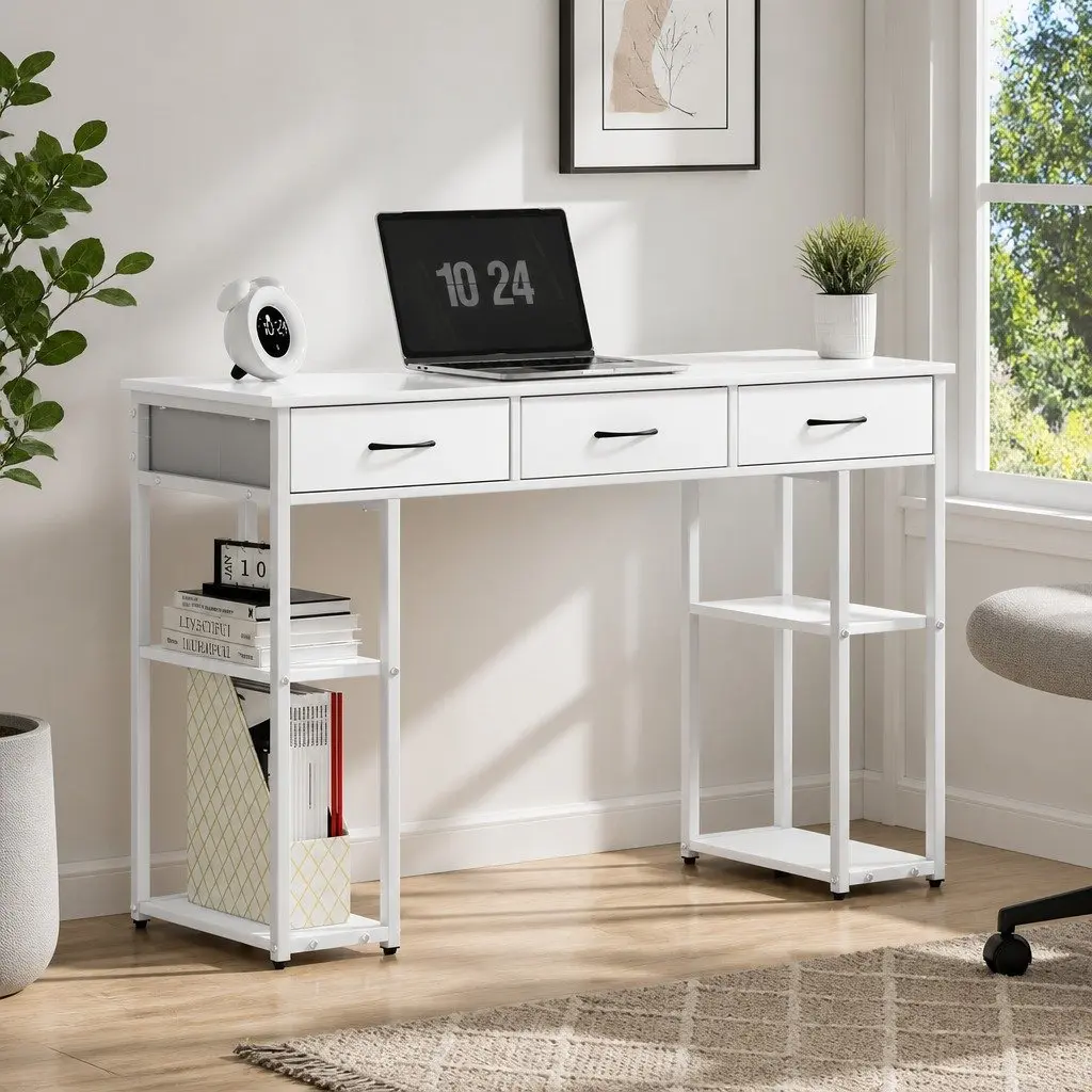 Computer Desk with Drawers Shelves Study Table Office 120cm Workspace Storage