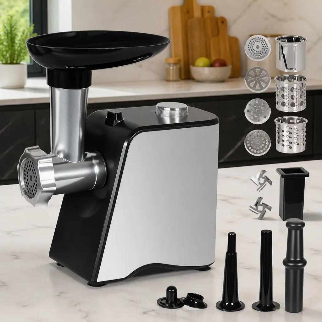 Electric Meat Grinder 2800W 4-in-1 Multifunction Black and Silver