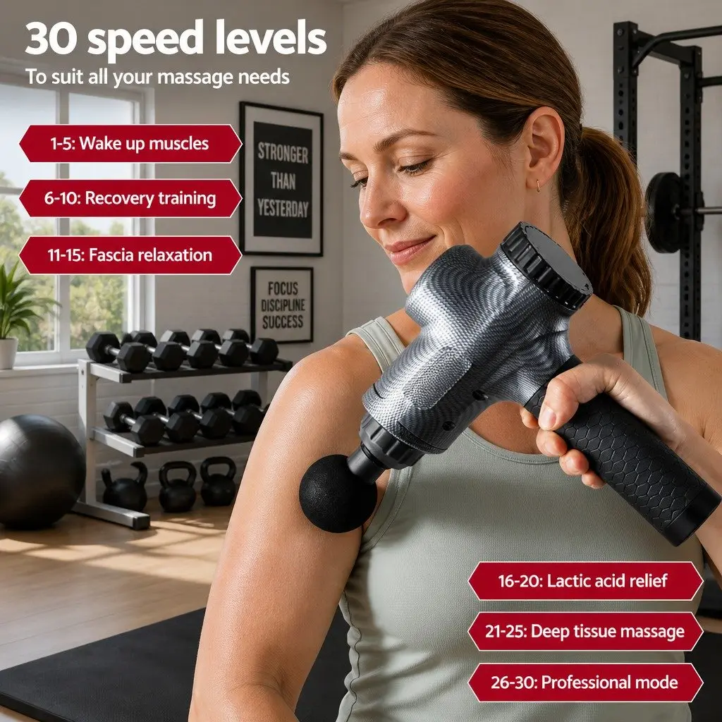Massage Gun Percussion Muscle Massager 30 Speed Rechargeable Grey