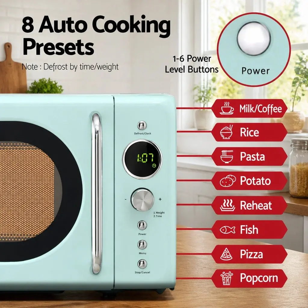 Microwave Oven Digital Control 20L 700W Green LED Display Kitchen Appliance
