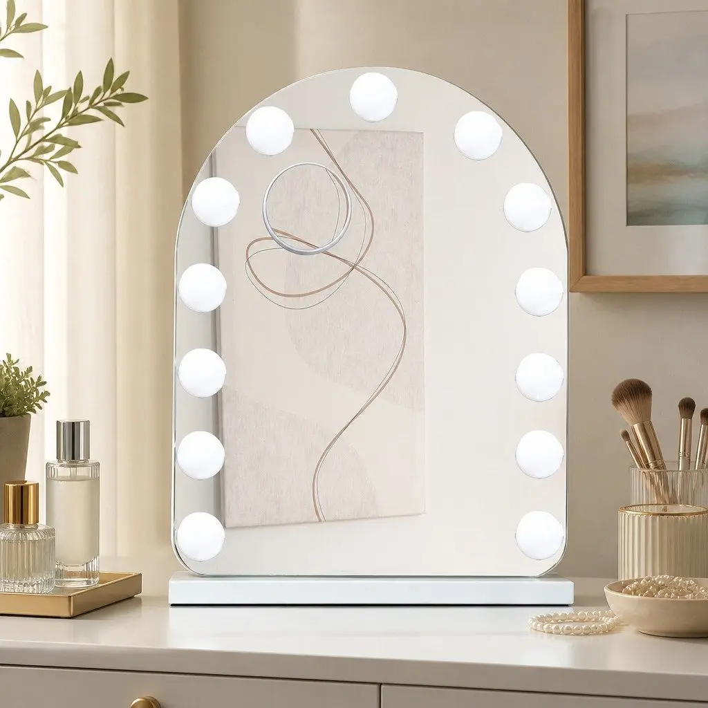 Makeup Mirror Arched LED Light Touch Control Dimmable Brightness 40cm x 50cm White