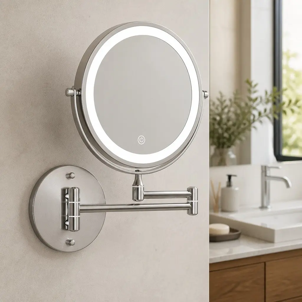 Extendable Makeup Mirror 10X Magnifying Double-Sided LED Bathroom Tabletop