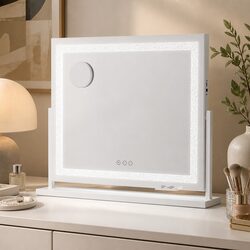 Makeup Mirror 60x50cm 360 Rotatable Vanity with LED Lights Touch Control Phone