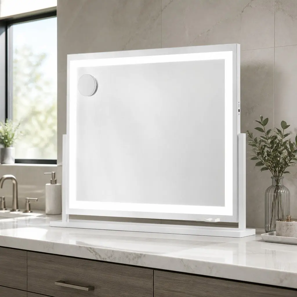 Makeup Mirror 80x65cm Hollywood Vanity LED Light Touch Control White Frame Stand