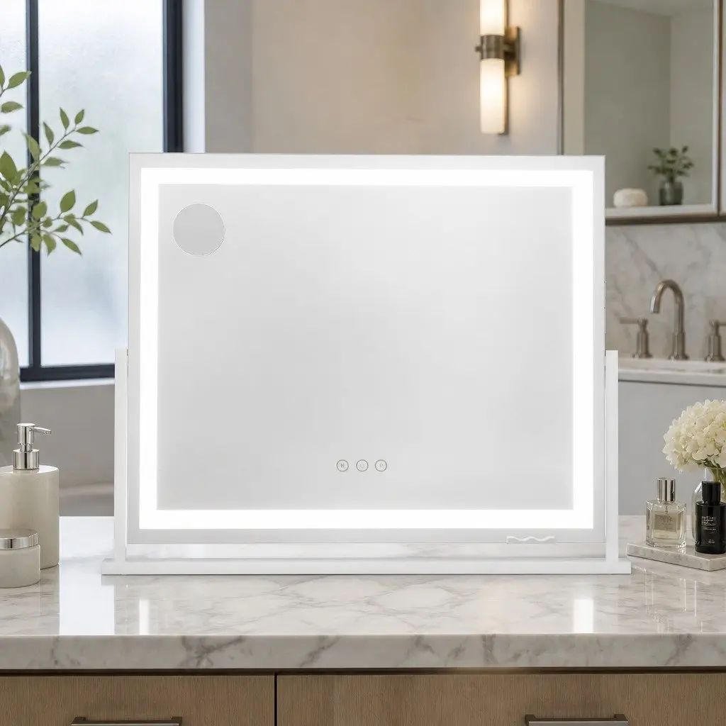 Makeup Mirror LED Light Touch Control 80x65cm White Frame Stand