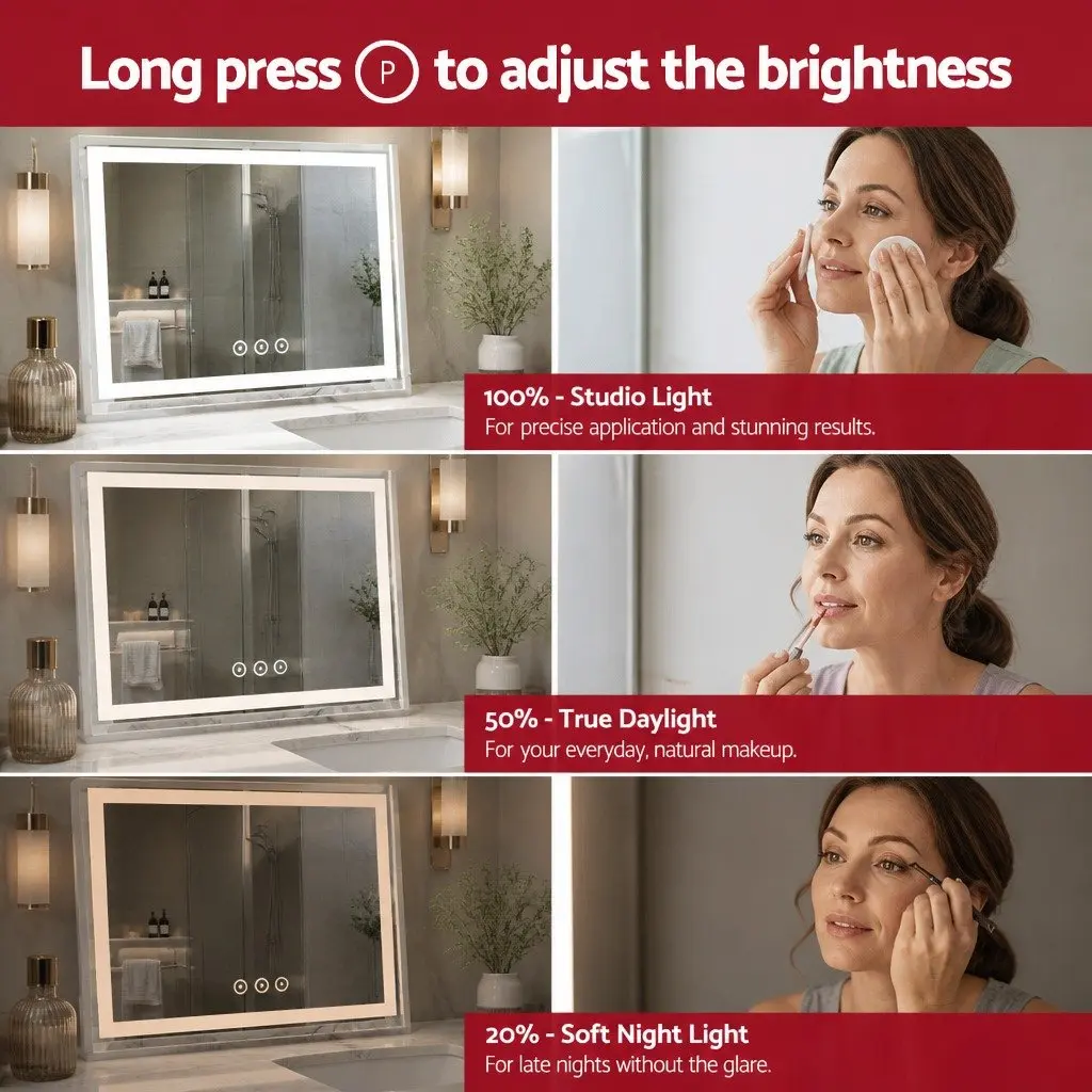 Makeup Mirror LED Light Touch Control 80x65cm White Frame Stand