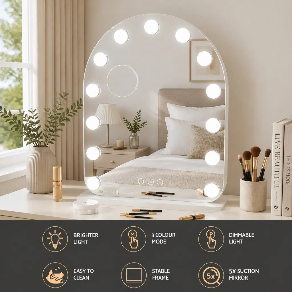 Makeup Mirror LED Light 40x50cm 5x Magnification White Arch