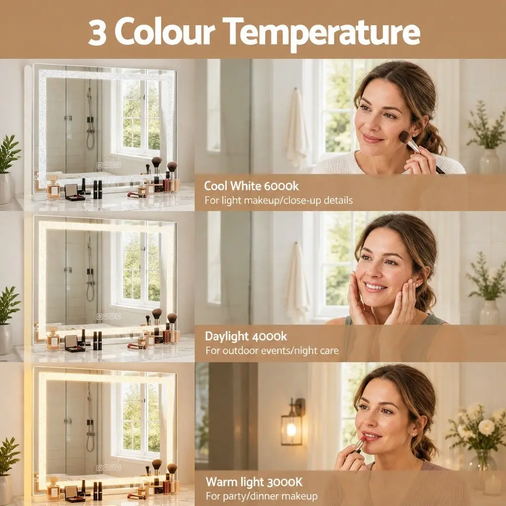 Lighted Makeup Mirror 58x46cm Hollywood Vanity with Bluetooth Speaker USB