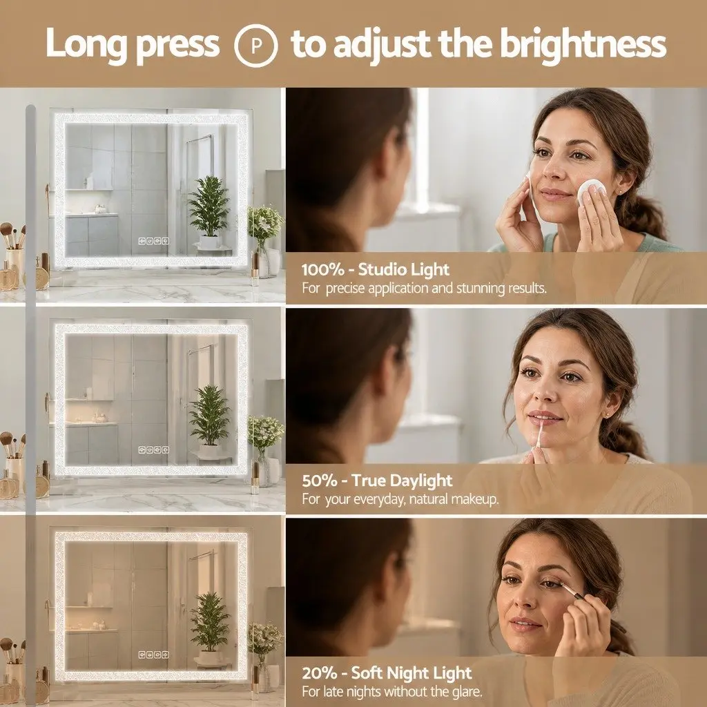 Lighted Makeup Mirror 58x46cm Hollywood Vanity with Bluetooth Speaker USB