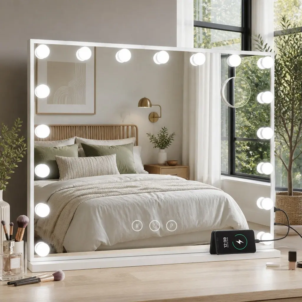 Makeup Mirror LED Light 80x58cm Touch Control Adjustable Brightness Three Colour Temperature Tabletop Wall Mount