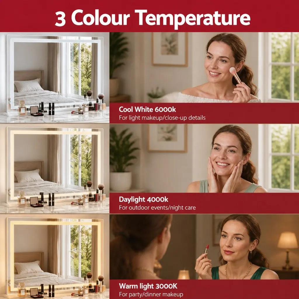 Lighted Makeup Mirror LED Crystal Light Strips 80x58cm White with Bluetooth Speaker