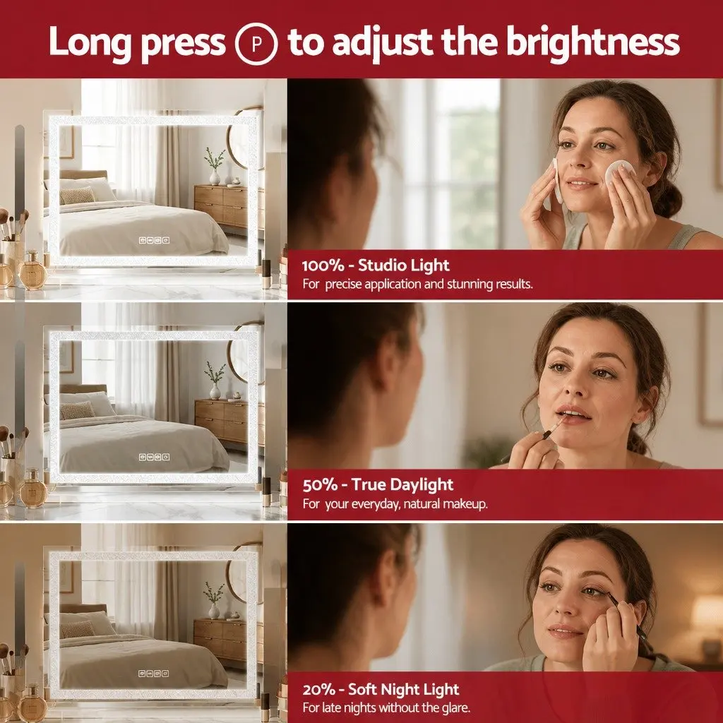 Lighted Makeup Mirror LED Crystal Light Strips 80x58cm White with Bluetooth Speaker