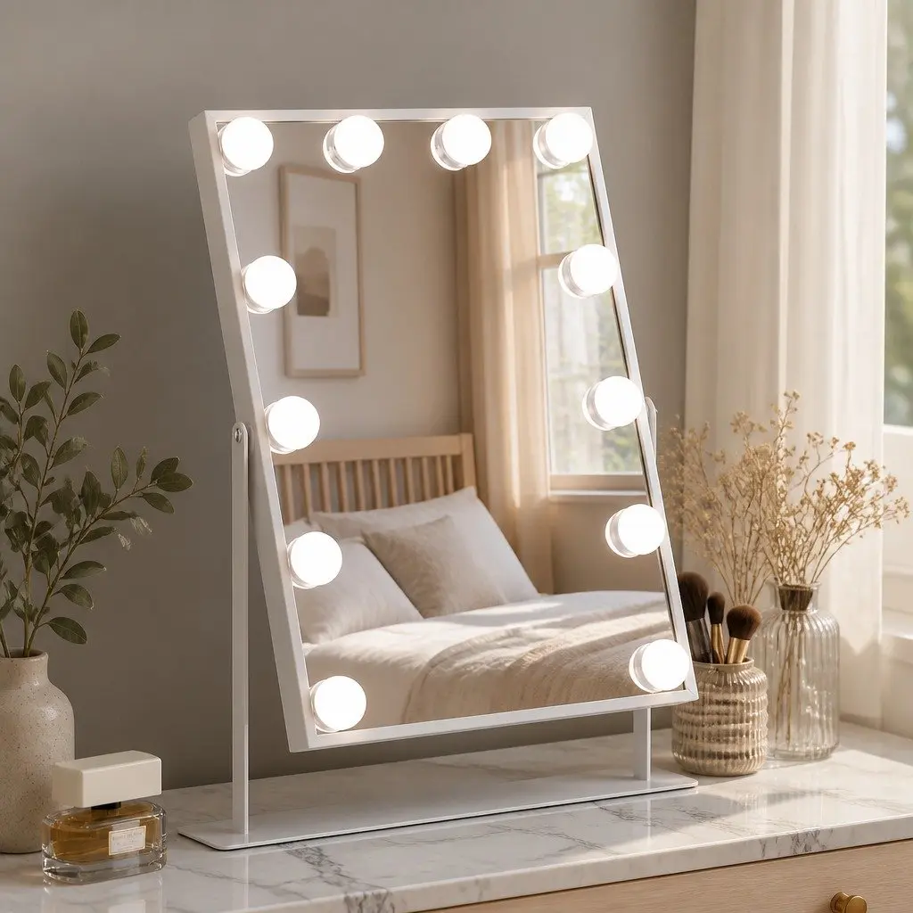 Hollywood Vanity Makeup Mirror 30x40cm LED Bluetooth Lighted White Tabletop
