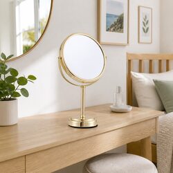 Makeup Mirror 20x20cm Tabletop Vanity 1X 5X Magnification 360 Rotation Gold
