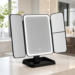 LED Makeup Mirror Tri-fold Lighted Vanity with 1X 2X 3X Magnifications Touch