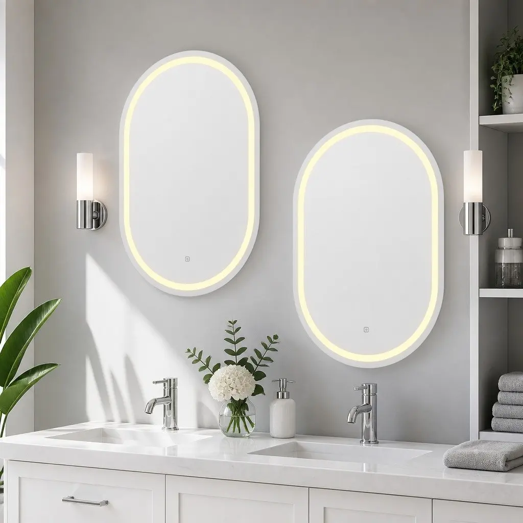Oval LED Wall Mirror Bathroom Vanity with Light 50X75CM Touch Control Defog