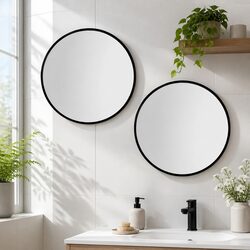 Round Wall Mirror 70cm Diameter Black Framed Bathroom Makeup Home Decor Vanity