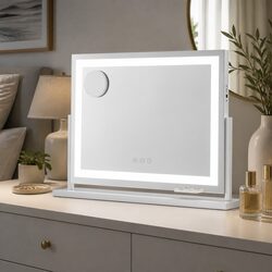 Vanity Makeup Mirror 58x46cm 360 Rotatable with LED Light Strip Adjustable