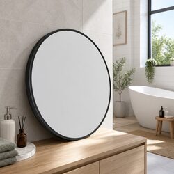 Round Wall Mirror 50cm Diameter Black Framed Bathroom Makeup Home Decor