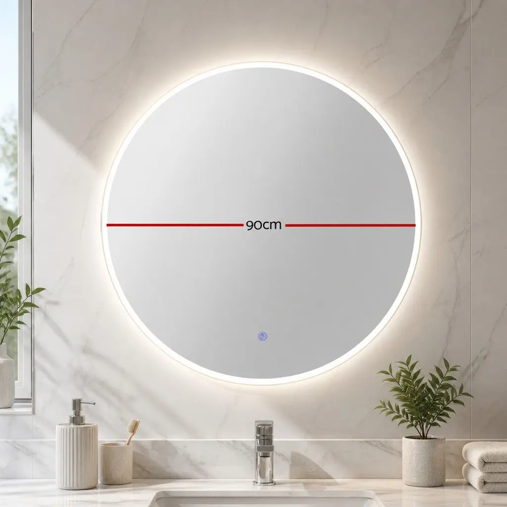 Round LED Wall Mirror Anti-Fog 90cm White