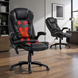 8 Point Massage Office Chair Heated Seat Recliner High Back PU Black
