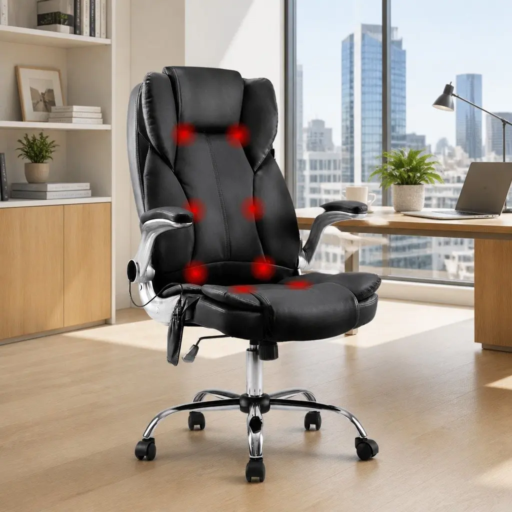 8 Point Massage Office Chair High Back PU Leather Vibration Black Work
