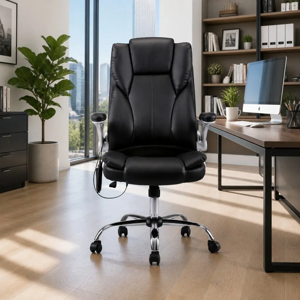 8 Point Massage Office Chair High Back PU Leather Vibration Black Work