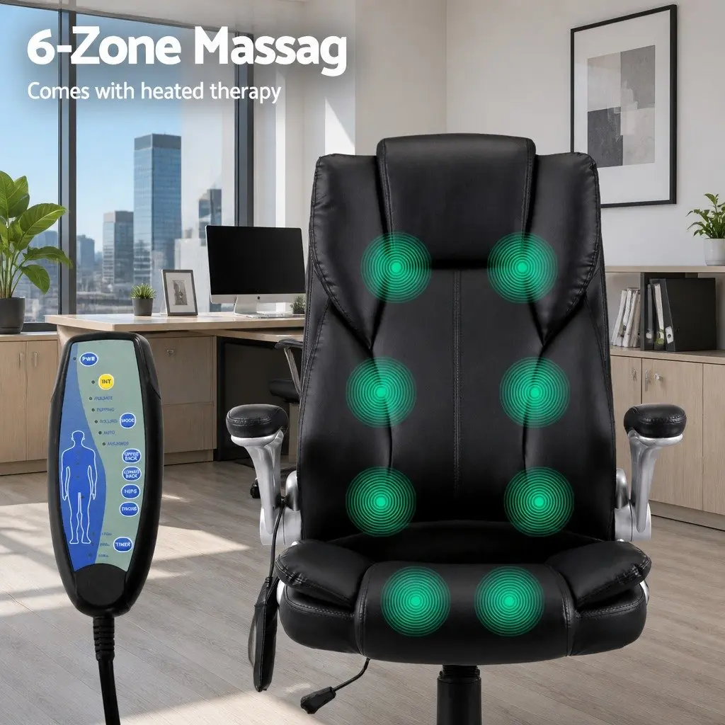 8 Point Massage Office Chair High Back PU Leather Vibration Black Work