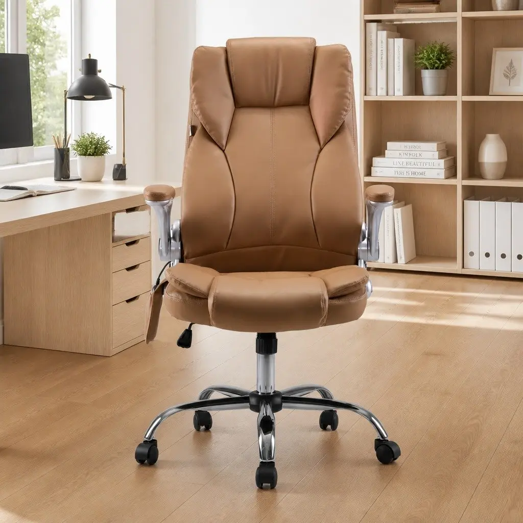 Massage Chair 8 Point Vibration High Back Ergonomic PU Leather Espresso