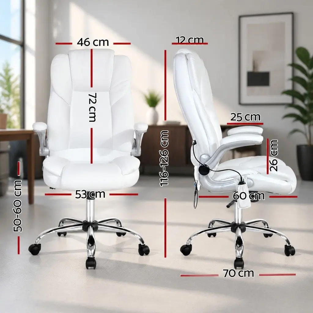 Massage Chair 8 Point High Back Vibration White PU Leather
