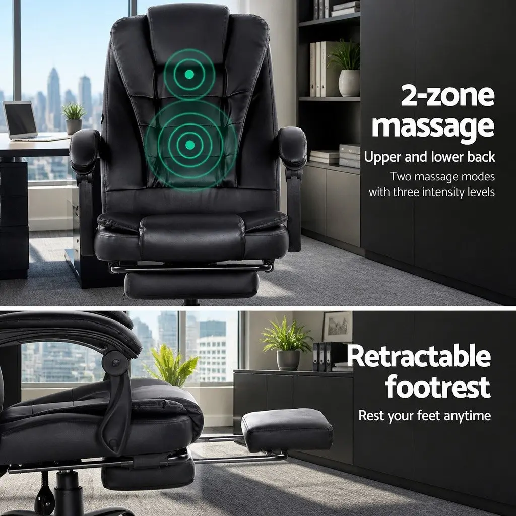 Massage Chair 2-Zone Adjustable Recliner Black PU Leather with Footrest