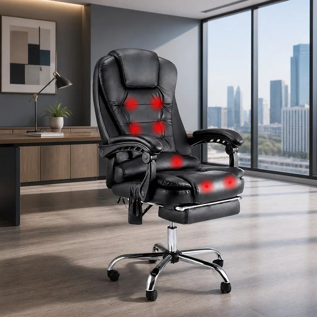 Massage Chair 8 Point System High Back Swivel Adjustable Footrest Black