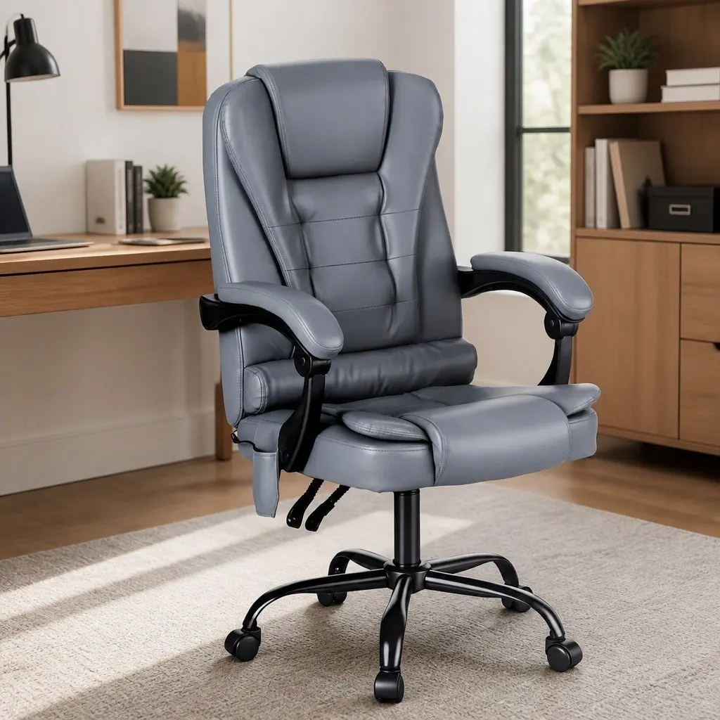 Massage Office Chair 4-Point Adjustable Ergonomic Reclining Executive PU Grey