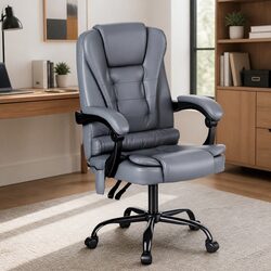 Massage Office Chair 4-Point Adjustable Ergonomic Reclining Executive PU Grey