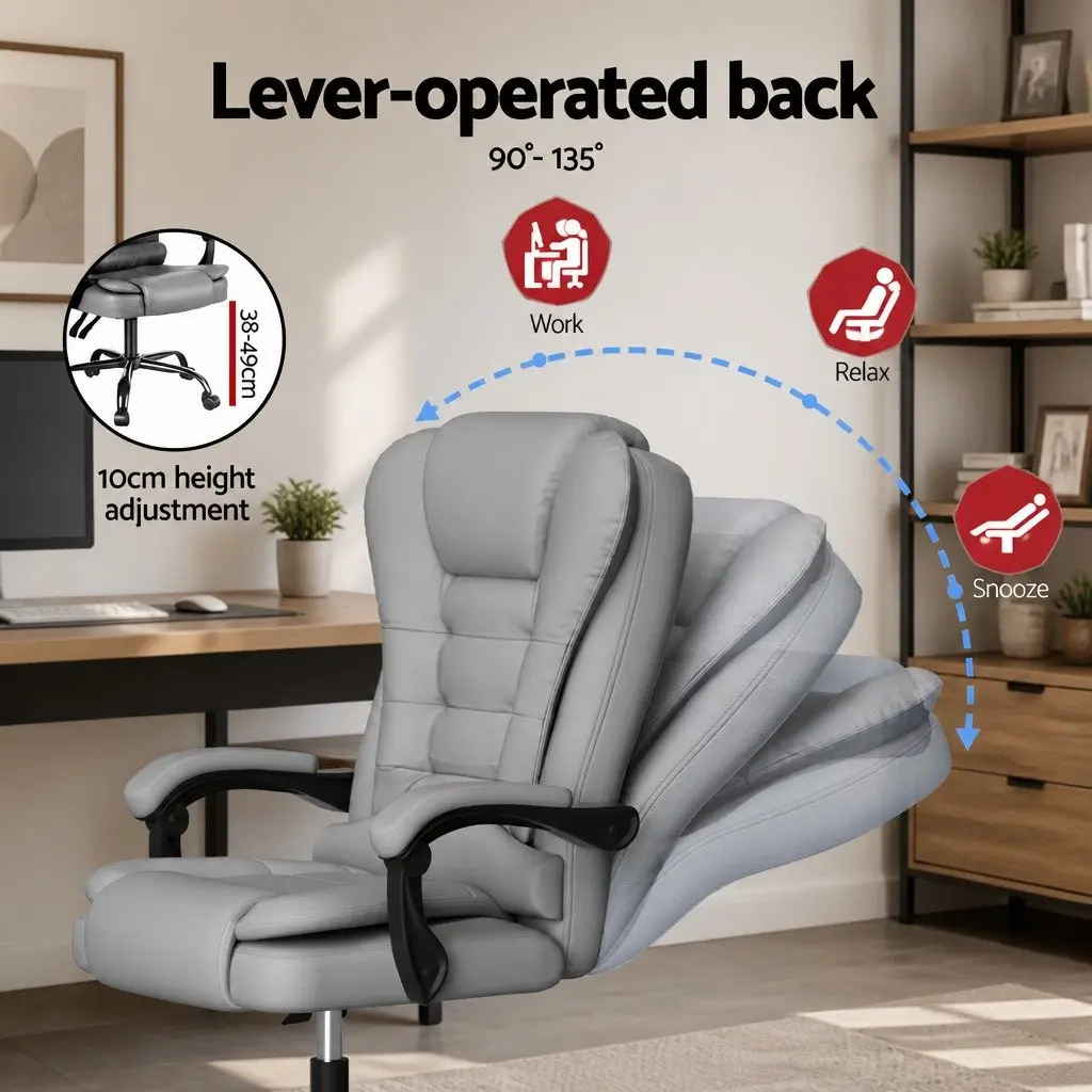 Massage Chair 4-Point Adjustable Ergonomic Reclining PU Grey