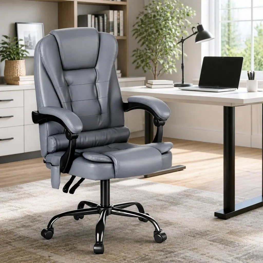 Massage Chair 4-Point Adjustable Ergonomic Reclining PU Grey