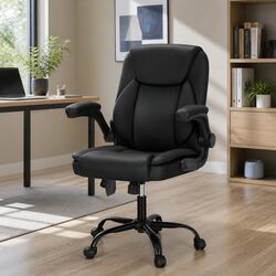 Massage Office Chair Mid Back Faux Leather Lumbar 2-Point Vibration Black Swivel